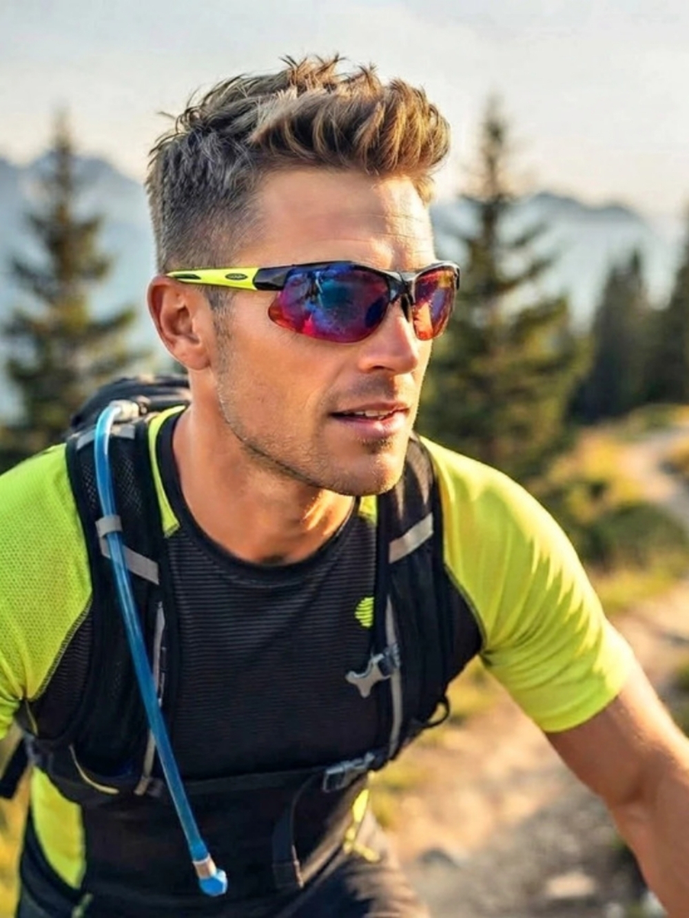 X-Loop Sport Wrap Sunglasses Black & Green W/Blue Lenses NWT
